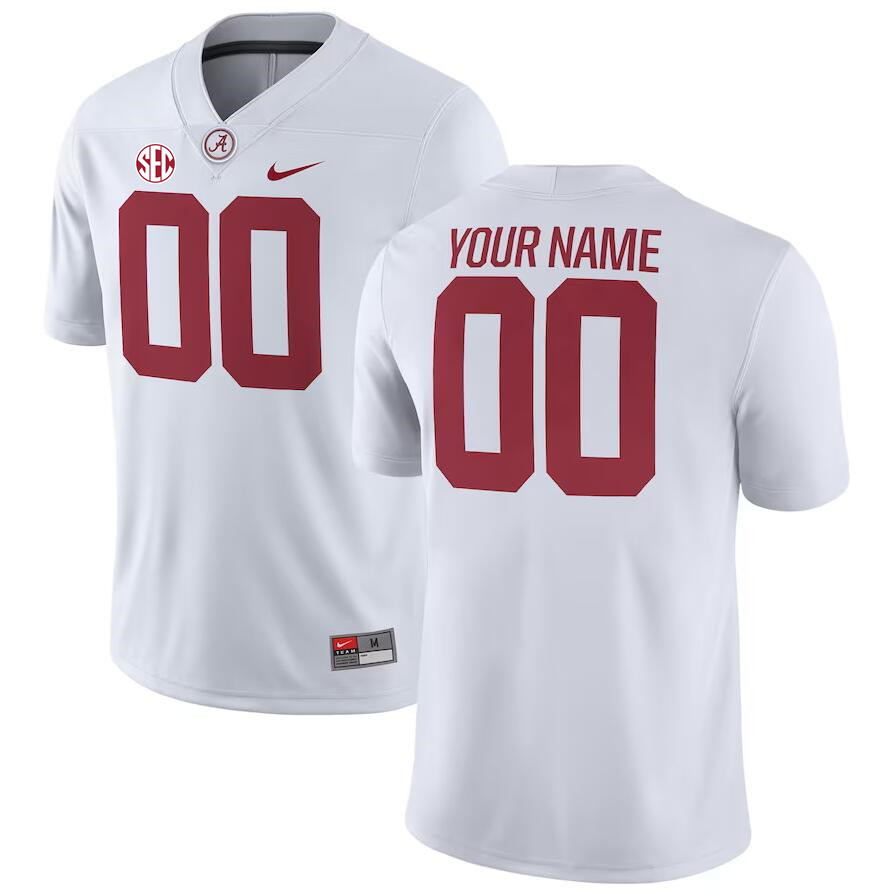 Custom Alabama Crimson Tide Name and Number College Football Jerseys Stitched-White